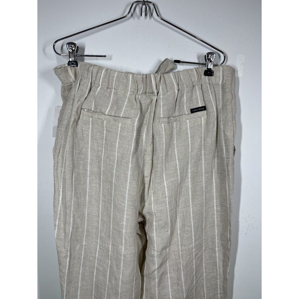 Sanctuary Women's 100% Tan Linen White Striped Pants Tie Waist Pockets Size 29 - Picture 11 of 16